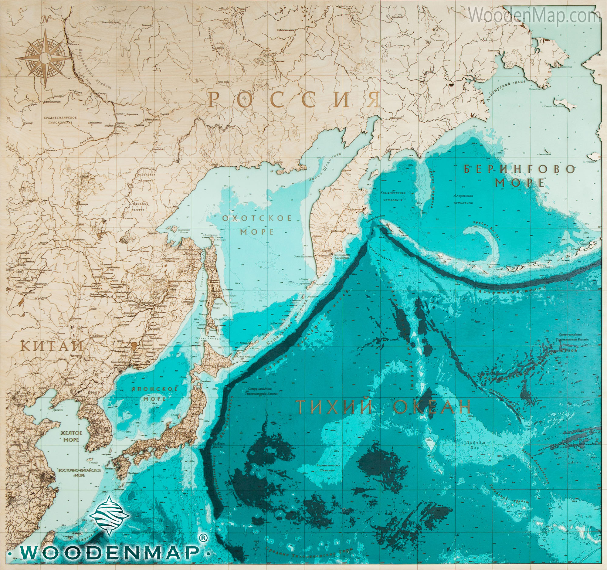 Woodenmap - Карта Северо-Западной части Тихого океана №2 (с магнитом)
