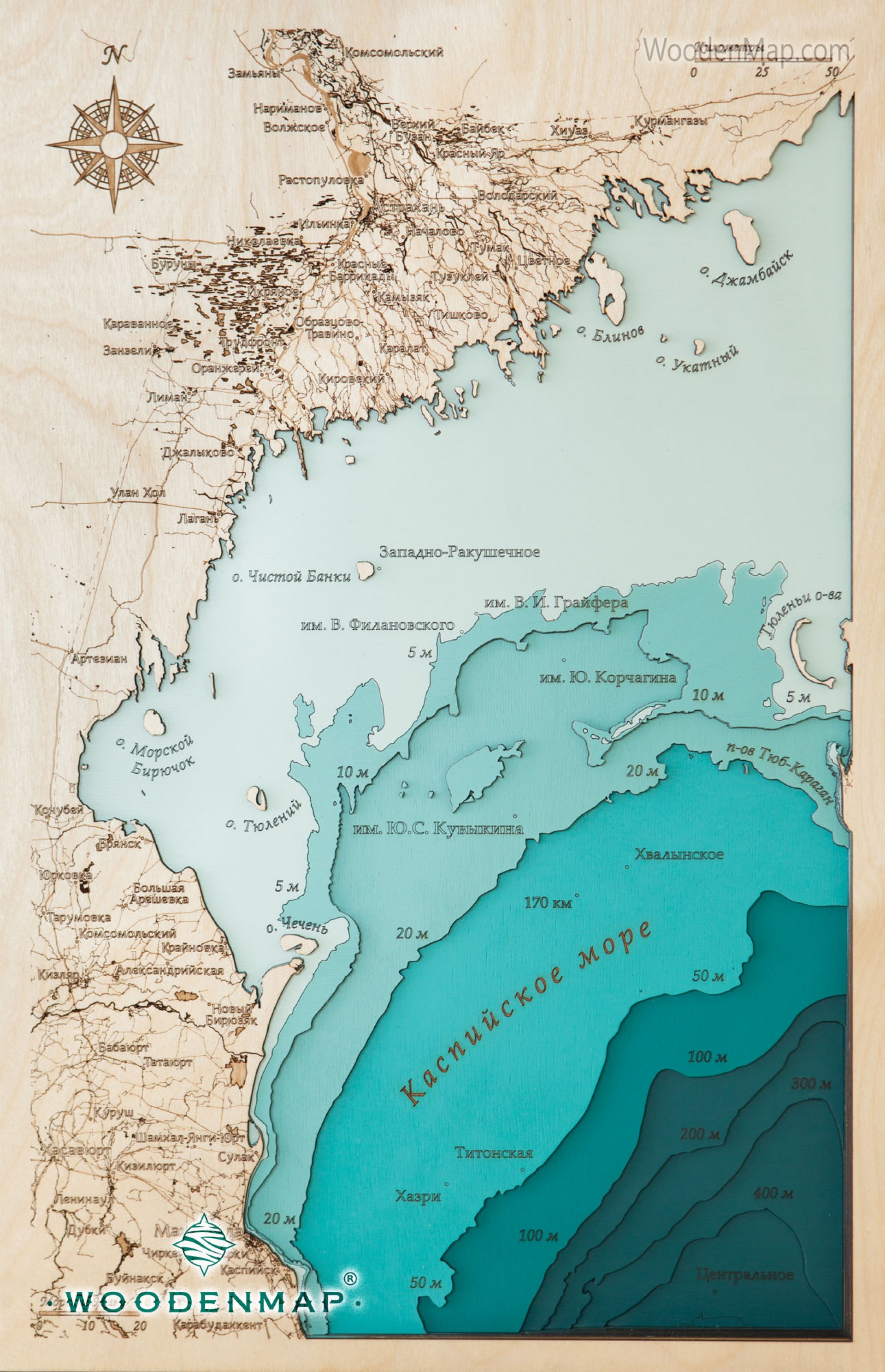 Woodenmap - Карта северной части Каспийского моря