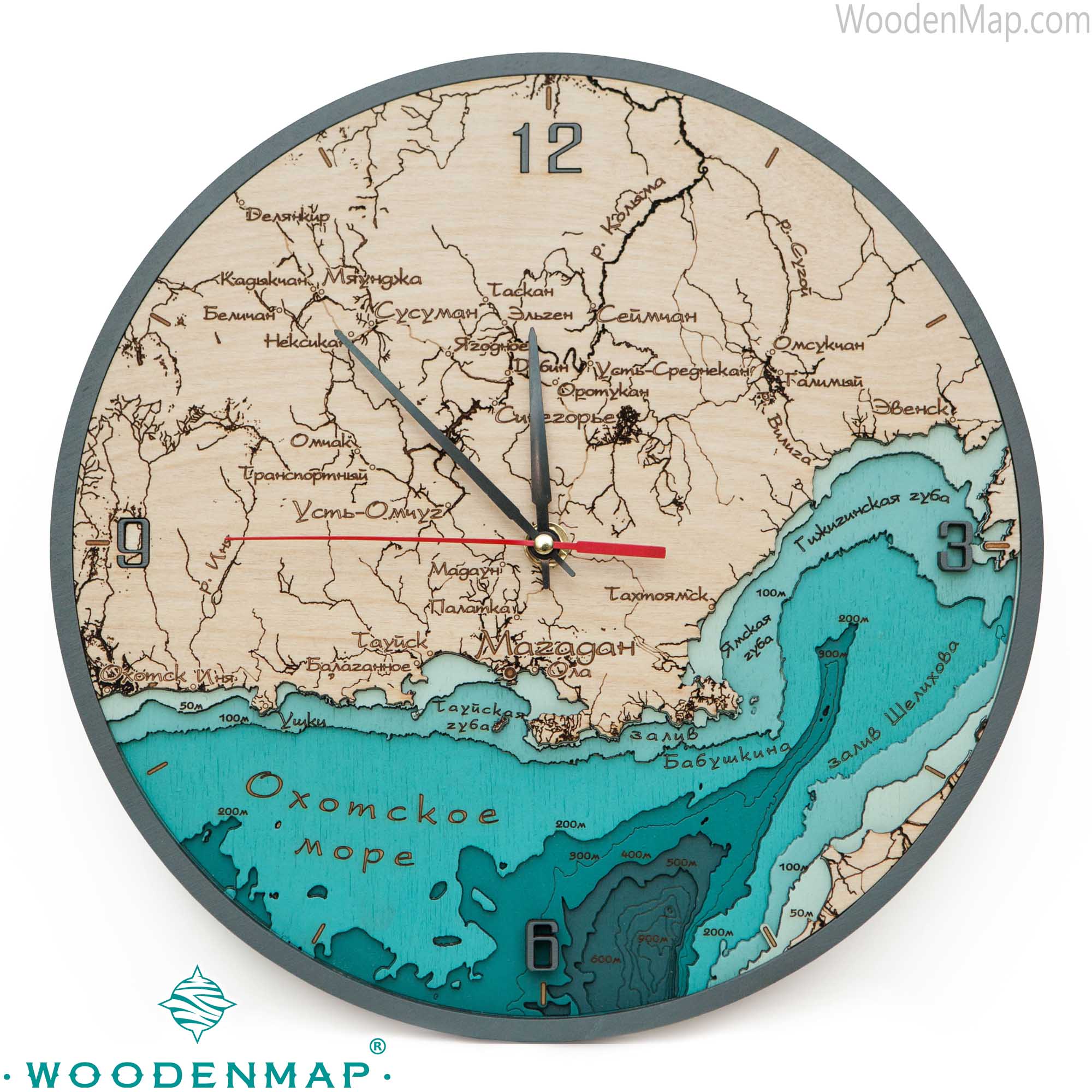 Который час в магадане. WOODENMAP часы. Часы Магаданская карта. Часы настольные WOODENMAP реклама.